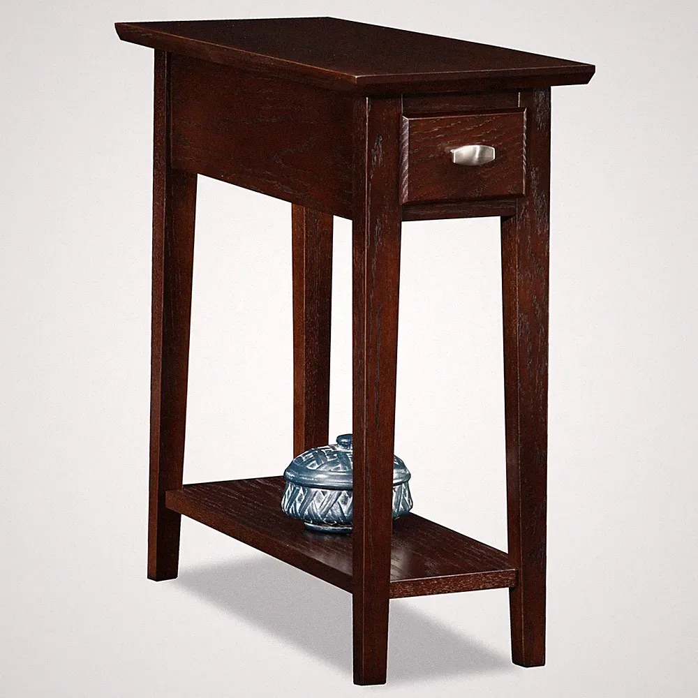 10071-CH One Drawer Narrow Side Table with Shelf, Chocolate Oak