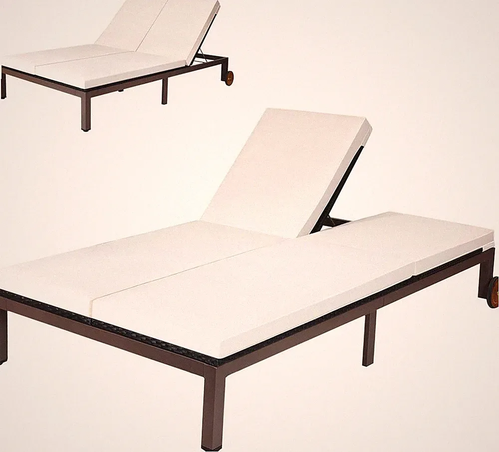 2-Person Patio Lounge Chair, Outdoor Rattan Double Wicker Daybed Chaise with Adj