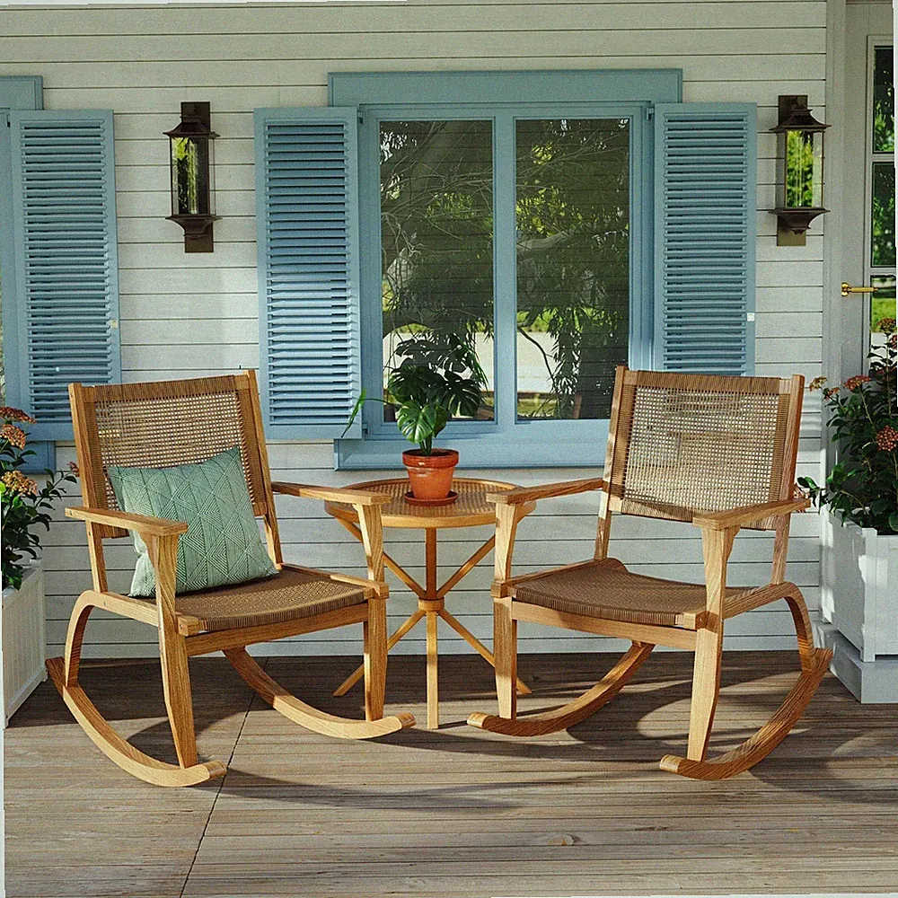 2 Pieces Outdoor Patio Rocking Chair Set Recliner Chaise Lounge Gardens Balcony