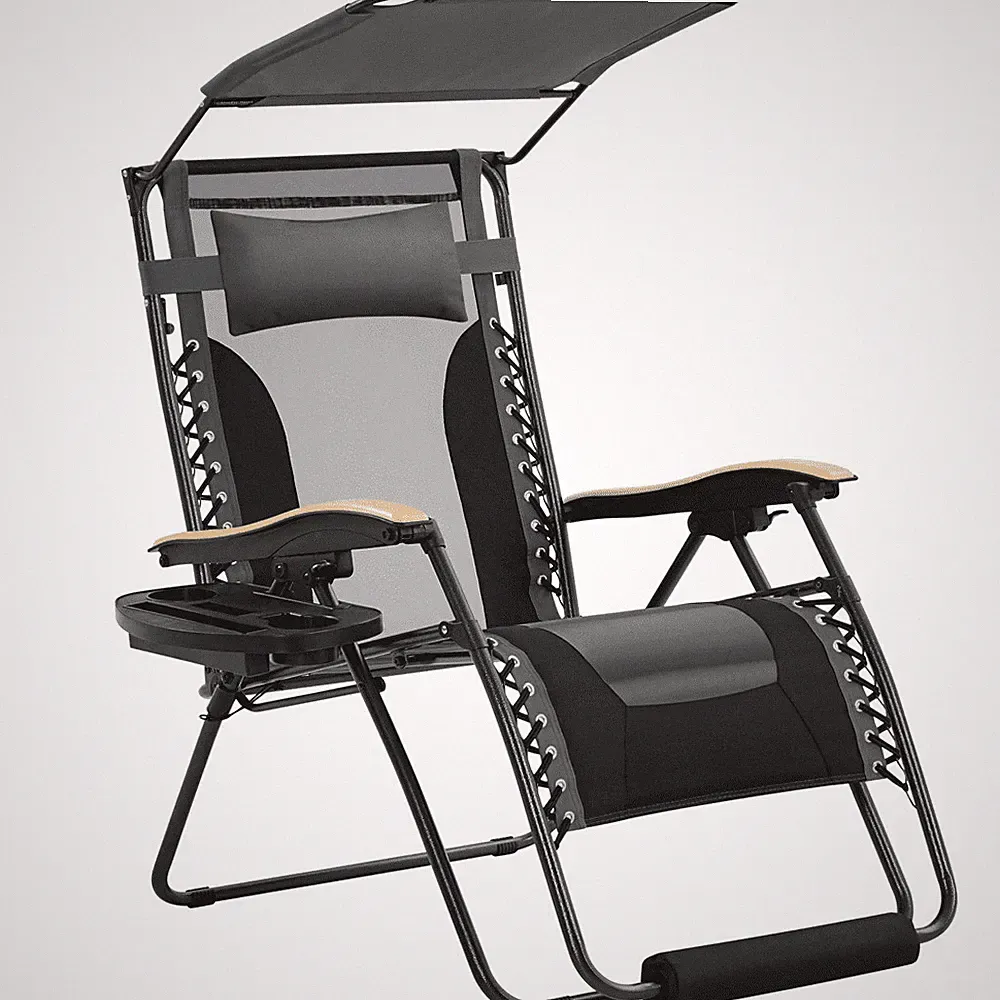 29in Foldable Zero Gravity Recliner W/ Sun Shade Cupholder/Pillow Gray/ Black