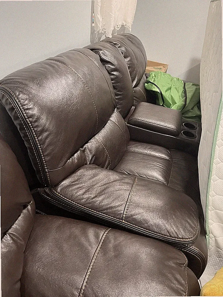 3 Brown Leather Power Recliner Chair with Cup Holder With A Small cabinet In