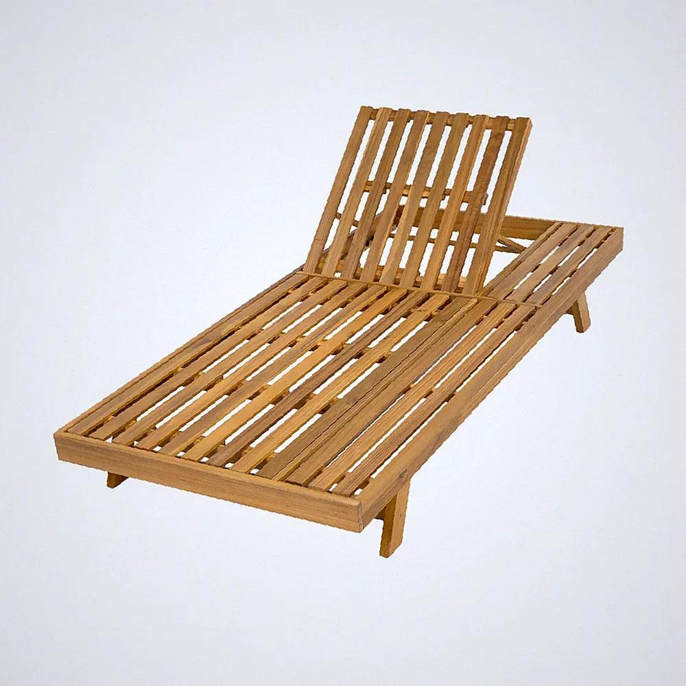 Acacia Wood Lounge Chair with 4-Position Recline & Foldable Design, Teak Finish