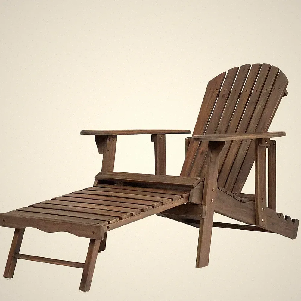 Acacia Wood Outdoor Lounge Chair, Patio Foldable Chair with Extandable Leg Rest