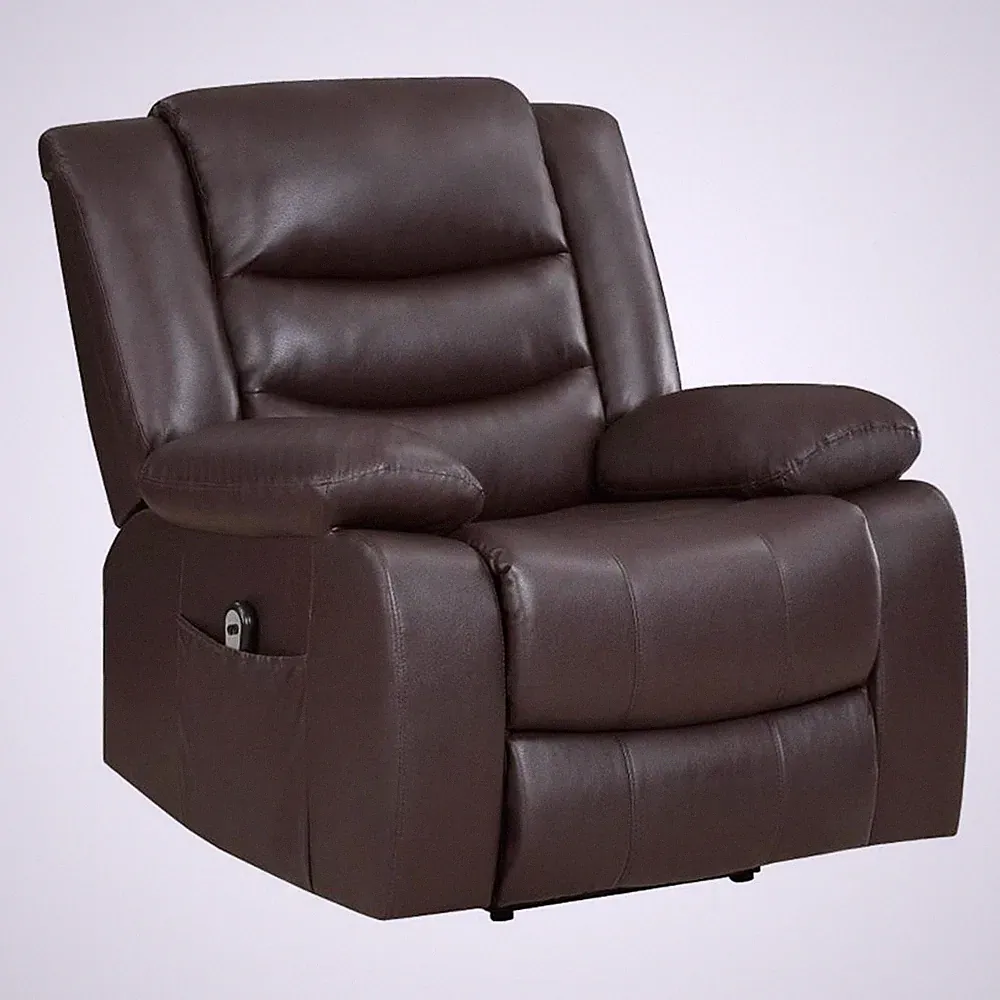 Carry 39 Inch Power Lift Recliner Chair- Solid Wood Dark Brown Faux Leather