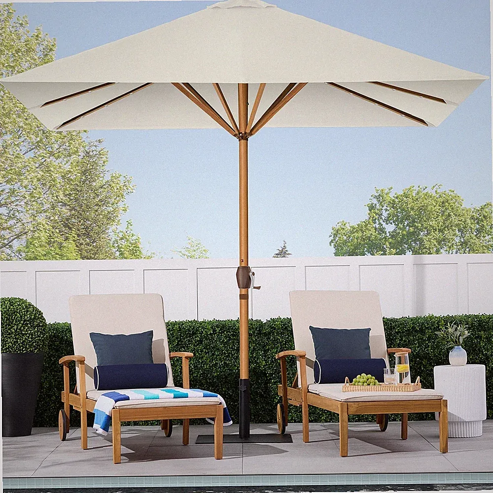 Cream Chaise Lounges & LED Solar Lights Ivory Umbrella 3 Piece Set Home Patio