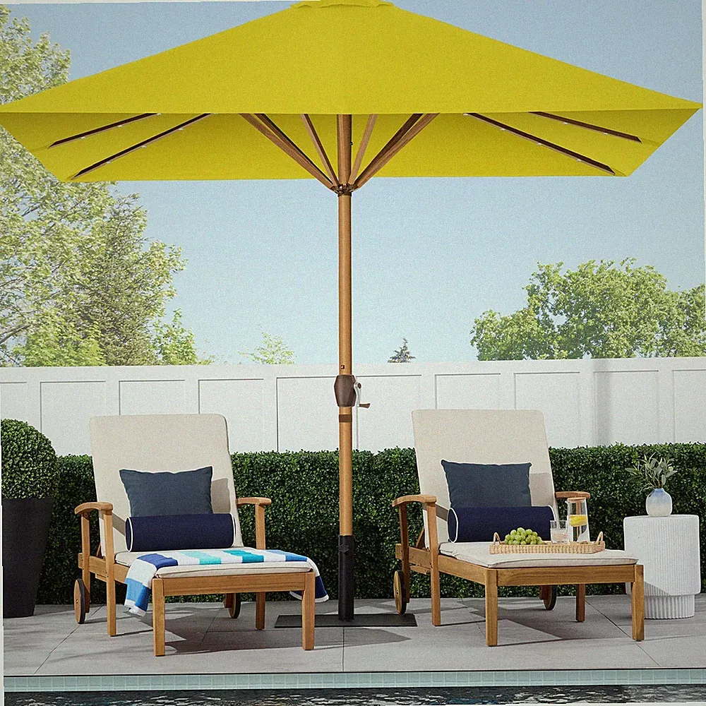 Cream Reclining Chaise Lounges & LED Solar Lights Yellow Umbrella 3 Piece Set