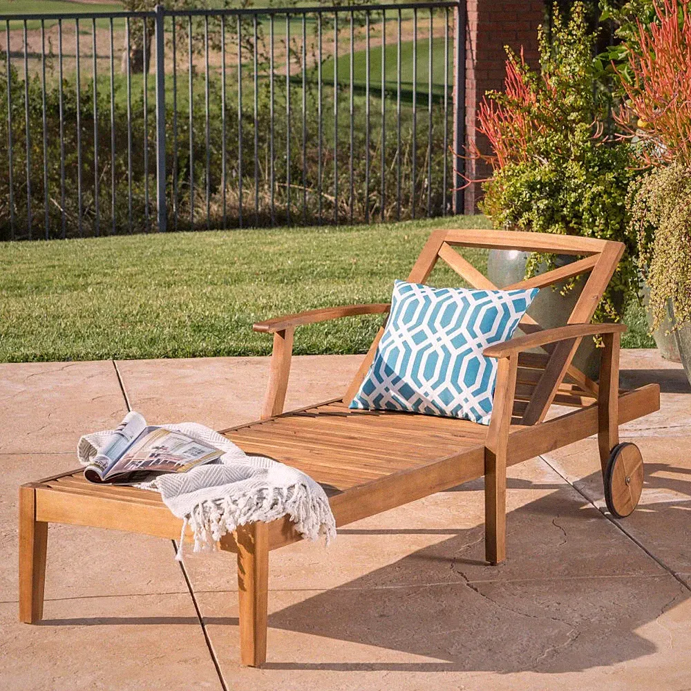 Lounge - Teak Finish Acacia Wood, Wheeled, Cushion-Free for Customization