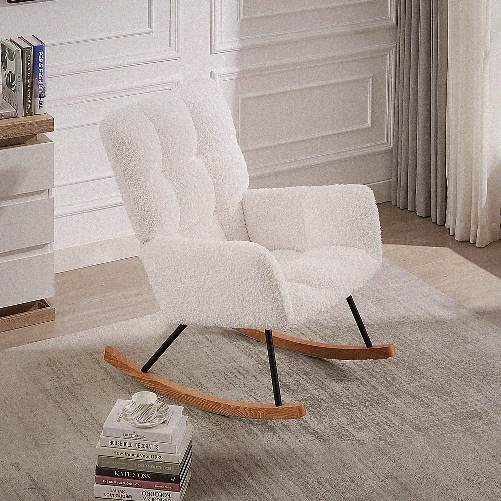 Modern Rocking Chair with High Backrest Armrests Ergonomic Design Lounge Recl...