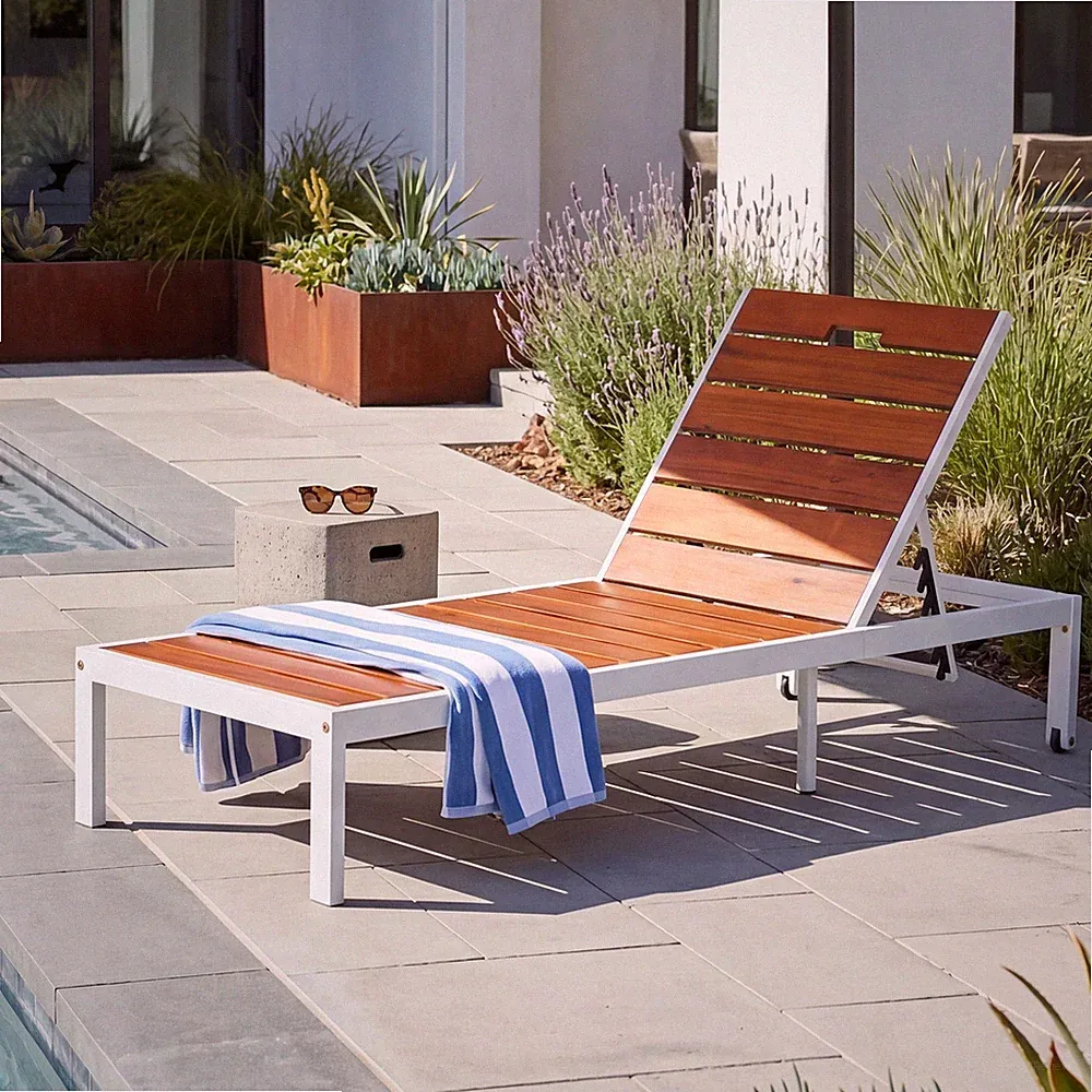 Outdoor Chaise Lounge Chair w/ Adjustable Backrest for Patio, Pool or Beach