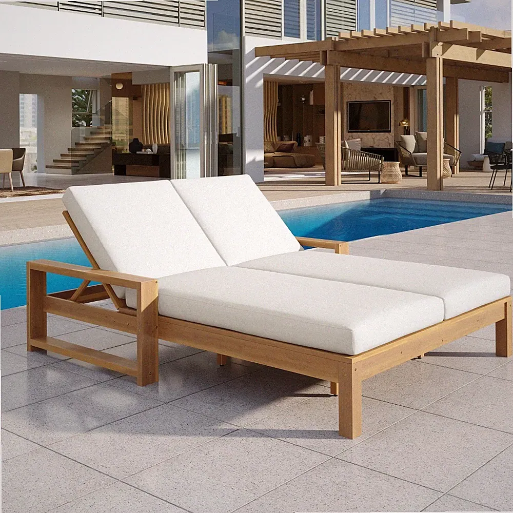 Outdoor Double Lounge Chair w/ 5-Position Adjustable Backrest Cushions Poolside