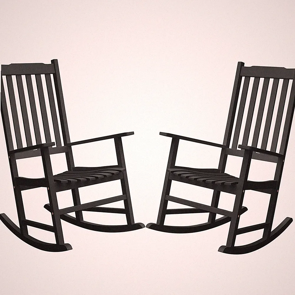 Outdoor Rocking Chairs Set of 2, Acacia High Back Oversized All-Weather Loung...