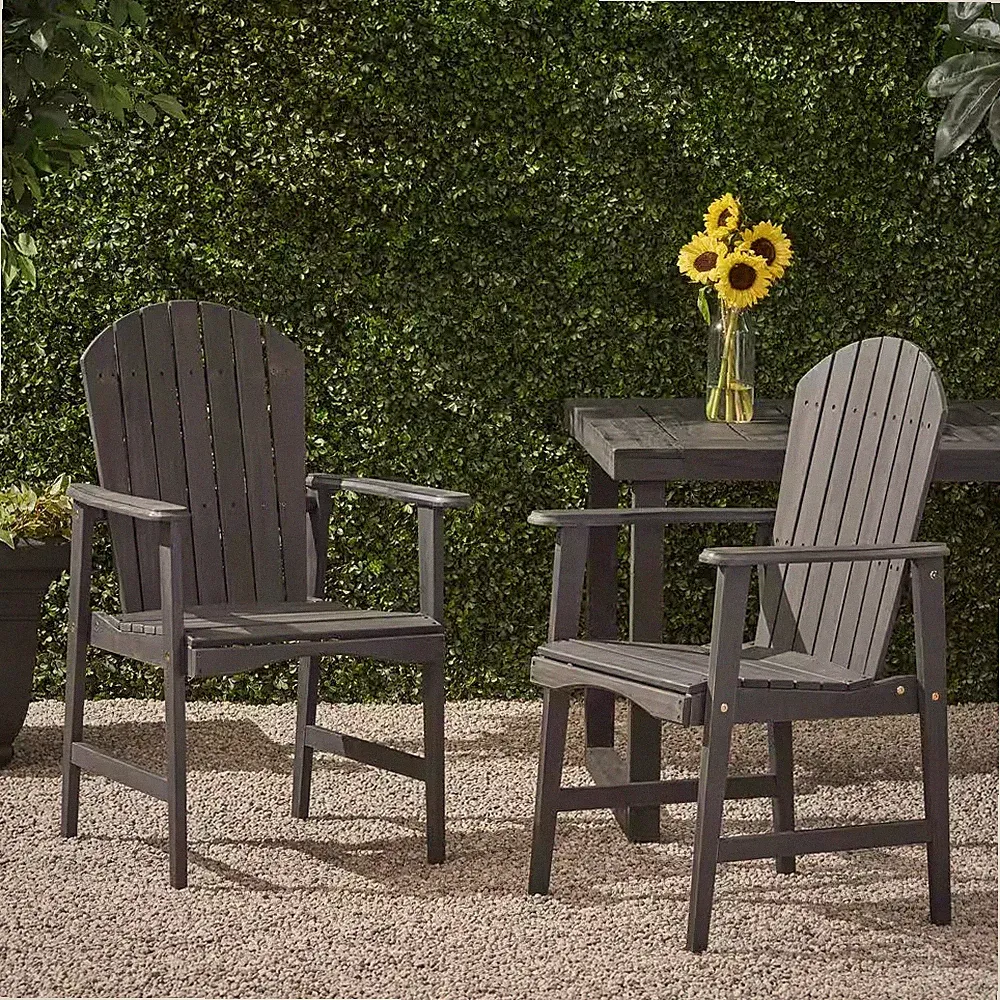 Set of 2 Dark Grey Color Acacia Wood Adirondack Recliner Outdoor and Indoor Suit