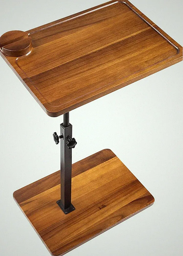 Solid Wood Acacia Wood Couch Table,360° Swivel Height Adjustable C Table