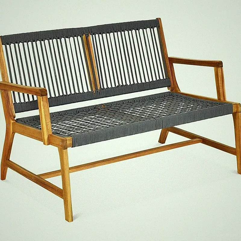 Sturdy Acacia Wood Loveseat Durable Outdoor Double Chair Comfortable Seating New