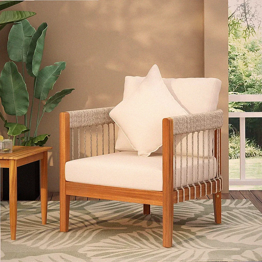 Vinny Acacia Wood Patio Accent Chair, Wooden Lounge Chair Outdoor, Garden/Poolsi